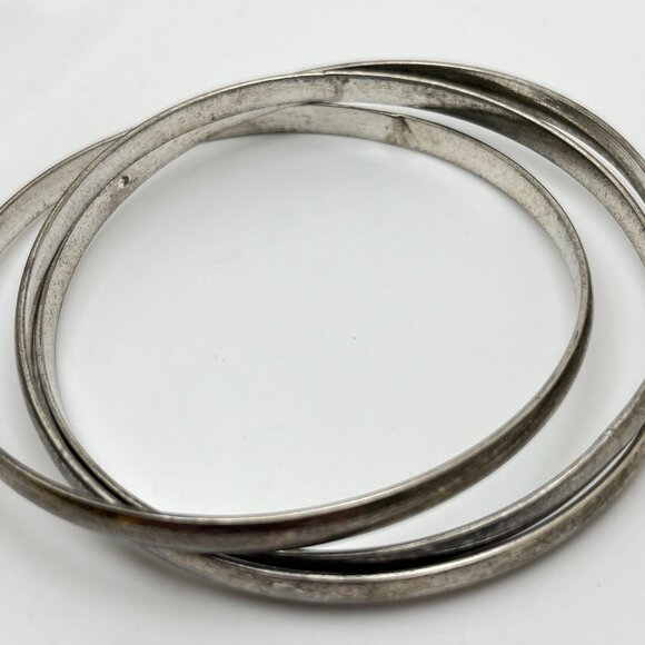 Vintage Silver Tone Bangle Bracelets Trinity Interlocking Set - Picture 6 of 7